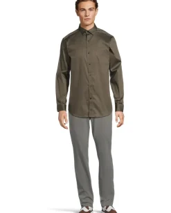 Johnston & Murphy Activewear<Printed Cotton Shirt Olive/Navy Linked Oval