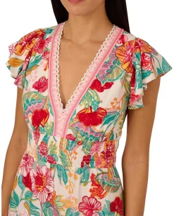 Adrianna Papell Dresses|Dresses<Printed Midi Dress Pink-Green Multi