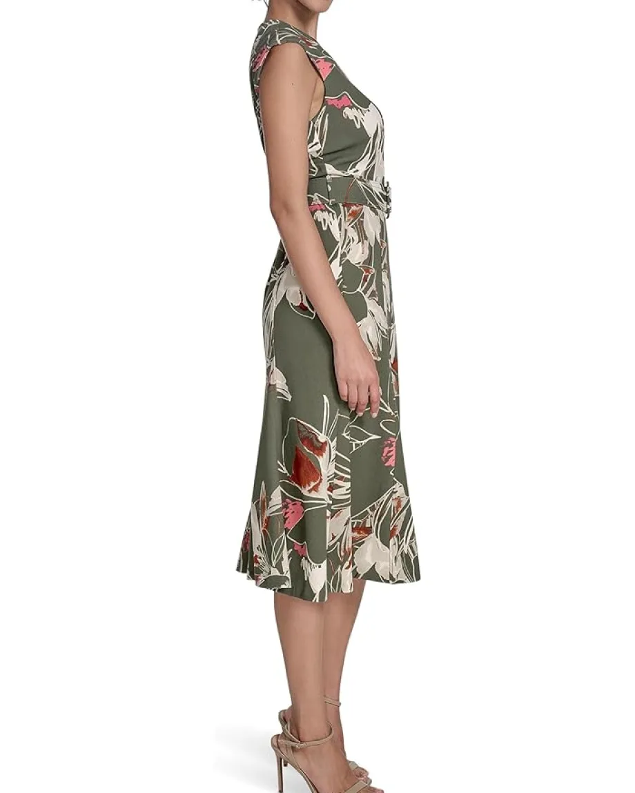 Women Calvin Klein Printed Scuba Crepe Belted Midi