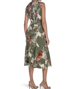 Women Calvin Klein Printed Scuba Crepe Belted Midi