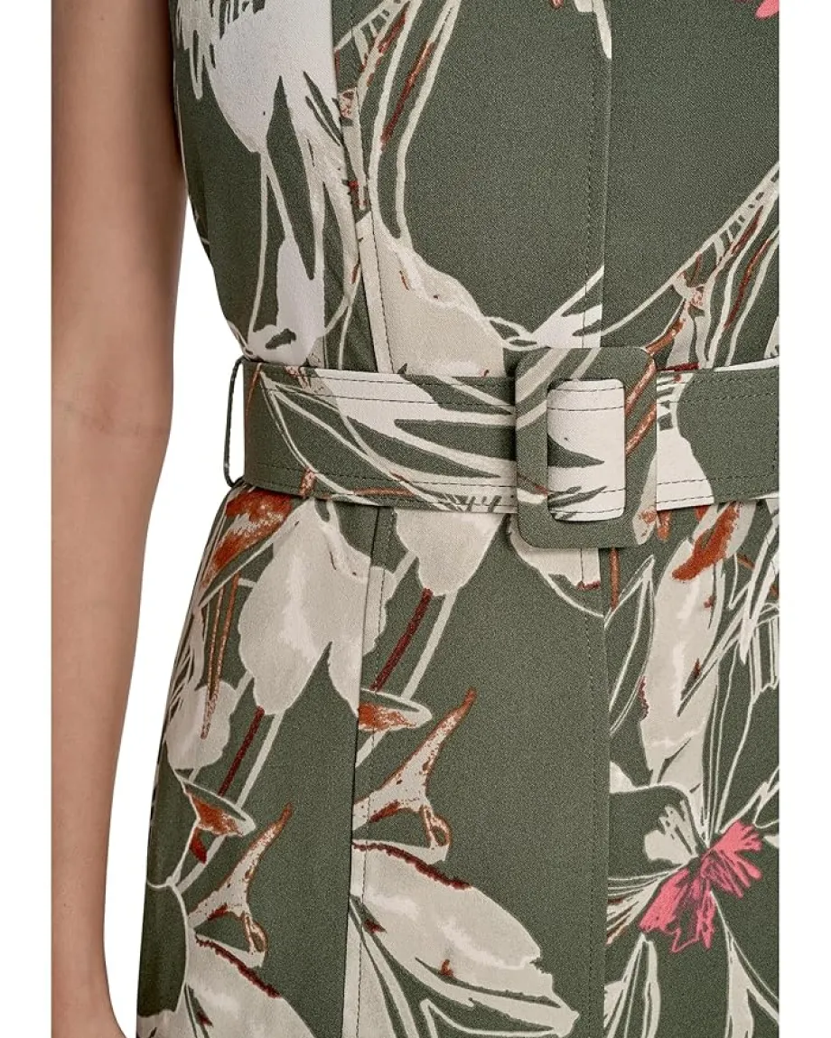Women Calvin Klein Printed Scuba Crepe Belted Midi