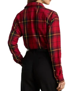 Lauren Ralph Lauren Relaxed Fit Checked Plaid Cotton Shirt Black/Red Outlet