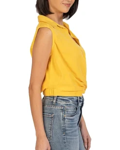 KUT from the Kloth Renata Front Twist Sleeveless Blouse w/ Collar Yellow Online