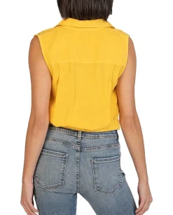 KUT from the Kloth Renata Front Twist Sleeveless Blouse w/ Collar Yellow Online