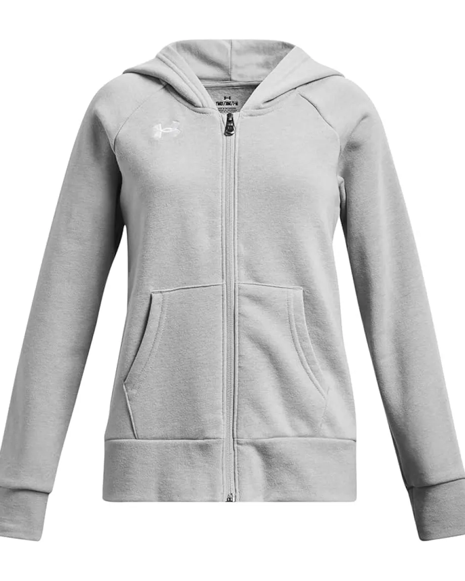 Under Armour Kids Rival Fleece Full Zip Hoodie (Big Kids) Mod Gray Light Heather/White Outlet