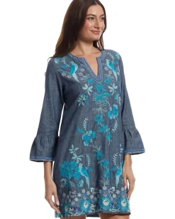 Johnny Was Dresses|Dresses<Ruffle Sleeve Dress - Kikio Denim Blue