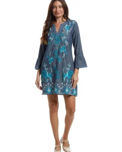 Johnny Was Dresses|Dresses<Ruffle Sleeve Dress - Kikio Denim Blue