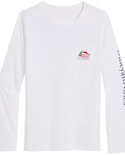 Women Vineyard Vines Santa Whale Icon Whale Fill Long-sleeve Pocket Tee