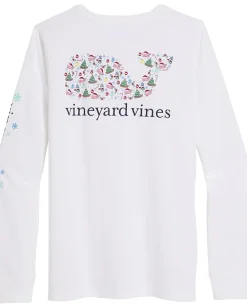 Women Vineyard Vines Santa Whale Icon Whale Fill Long-sleeve Pocket Tee