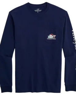 Vineyard Vines Santa Whale List Long Sleeve Pocket Tee