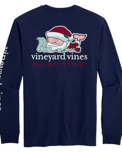 Vineyard Vines Santa Whale List Long Sleeve Pocket Tee