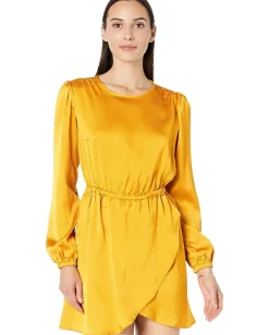Dresses|Dresses|MICHAEL Michael Kors Satin Long Sleeve Flounce Dress Marigold