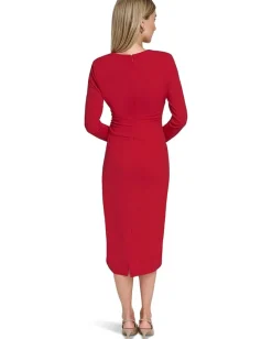 Calvin Klein Dresses|Dresses<Scuba Crepe Long Sleeve Midi Sheath Red