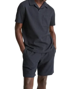 Vince Activewear<Seersucker Knit Short Sleeve Johnny Collar Coastal