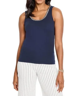 Shirts & Tops|Shirts & Tops|NIC+ZOE Shimmer Trimmed Tank Dark Indigo