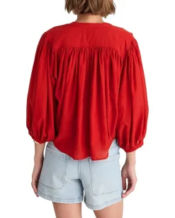 Women Madewell Shirred Crewneck Button-Up Top