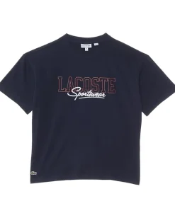 Lacoste Kids Clothing<Short Sleeve Crew Neck Large Graphic Tee Shirt (Little Kid/Toddler/Big Kid) Navy Blue