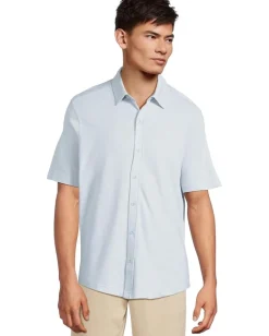 Johnston & Murphy Activewear<Short Sleeve J&M Flex Birdseye Button Front Blue