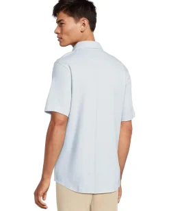 Johnston & Murphy Activewear<Short Sleeve J&M Flex Birdseye Button Front Blue