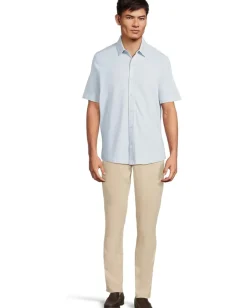 Johnston & Murphy Activewear<Short Sleeve J&M Flex Birdseye Button Front Blue