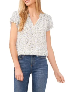 CeCe Shirts & Tops|Shirts & Tops<Short Sleeve Tie V-Neck Blouse New Ivory