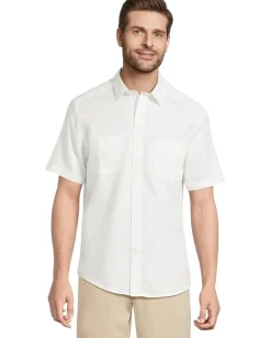 Activewear|Johnston & Murphy Short Sleeve Tonal Box Linen Shirt White