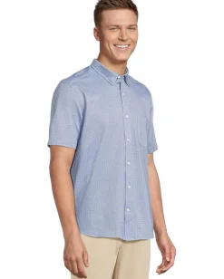 Johnston & Murphy Activewear<Short Sleeve XC Flex Birdseye Geo Print Button Front Shirt Navy