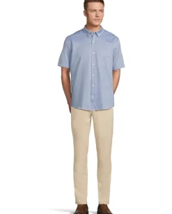 Johnston & Murphy Activewear<Short Sleeve XC Flex Birdseye Geo Print Button Front Shirt Navy