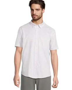 Johnston & Murphy Activewear<Short Sleeve XC Flex Birdseye Mini Dot Print Button Front Shirt Tan Multi