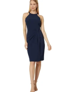 Women Vince Camuto Side Tuck Halter Bodycon Dress in Stretch Crepe