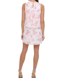 Tommy Hilfiger Sleeveless Crescent Floral Double Layer Chiffon Dress Ivory Multi Online