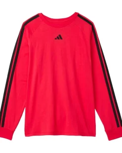 adidas Kids Small Embroidered Logo 3-Stripes Tee (Big Kid)
