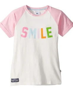 Clothing|Toobydoo Smile! Rainbow Print Baseball Tee (Toddler/Little Kids/Big Kids) White/Pink