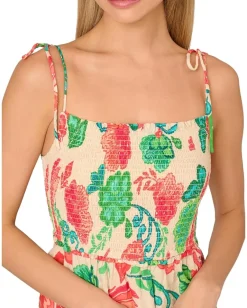 Adrianna Papell Dresses|Dresses<Smocked Printed Placement Dress Ivory Multi