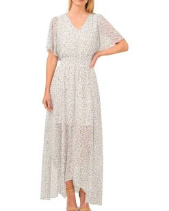 CeCe Smocked Waist Flowy Sleeve Maxi Dress New Ivory Sale