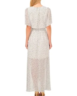 CeCe Smocked Waist Flowy Sleeve Maxi Dress New Ivory Sale