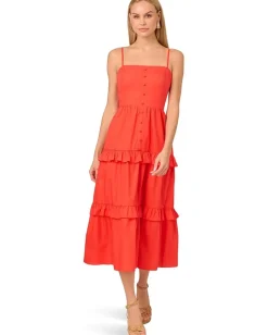 Adrianna Papell Dresses|Dresses<Solid Tiered Midi Dress Sorbet