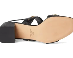 Heels|Sandals|Kate Spade New York Spade Flower Stud Pebbled Leather Block Heel Sandals Black