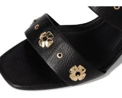 Heels|Sandals|Kate Spade New York Spade Flower Stud Pebbled Leather Block Heel Sandals Black