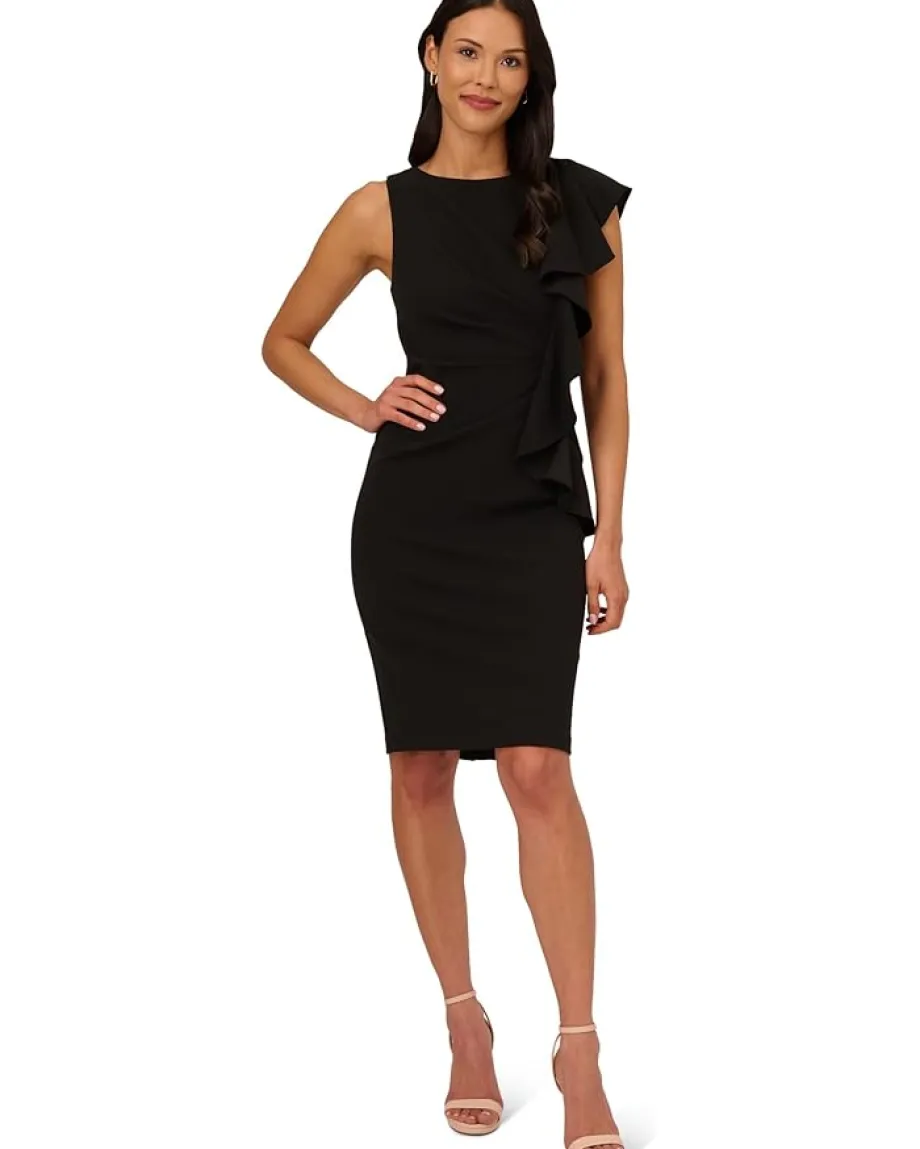 Women Adrianna Papell Stretch Crepe Side Ruffle Cocktail Dress