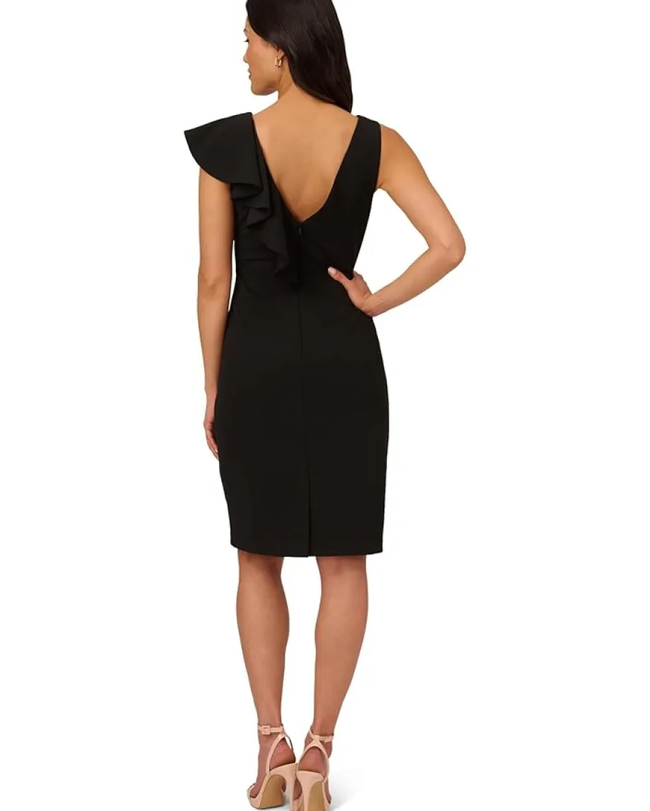 Women Adrianna Papell Stretch Crepe Side Ruffle Cocktail Dress
