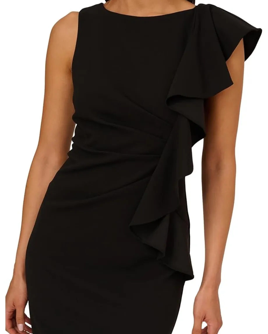 Women Adrianna Papell Stretch Crepe Side Ruffle Cocktail Dress