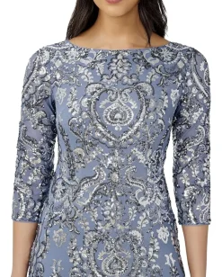 Adrianna Papell Dresses|Dresses<Stretch Sequin Sheath Dress with 3/4 Length Sleeves Dusty Blue