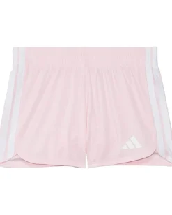 adidas Kids Clothing<3-Stripe Pacer Mesh Shorts (Big Kid) Clear Pink Adi