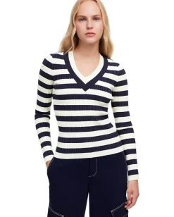 Women Madewell Stripe V-Neck Arden Merino Stretch