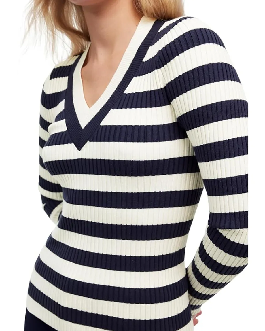 Women Madewell Stripe V-Neck Arden Merino Stretch