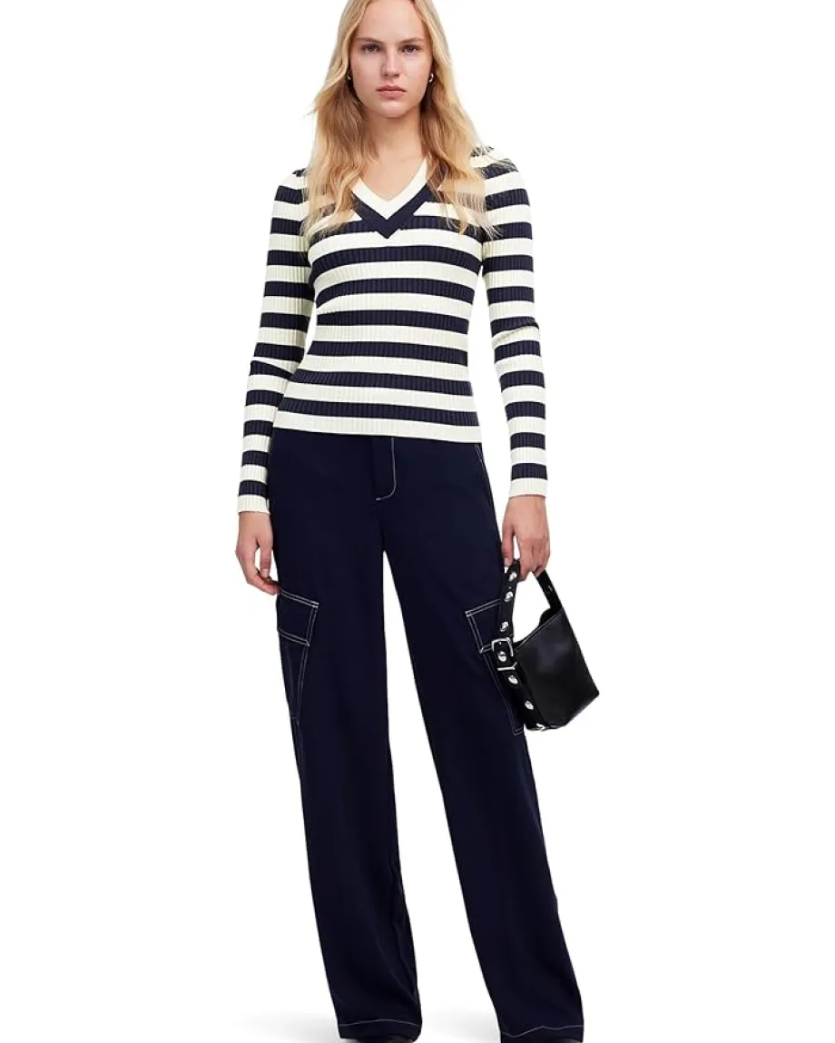 Women Madewell Stripe V-Neck Arden Merino Stretch