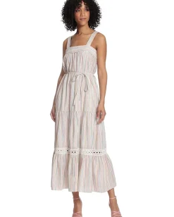 Maggy London Dresses|Dresses<Striped Maxi with Trim Ivory Multi