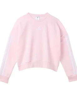 adidas Kids 3-Stripes Crew Neck Fleece Pullover (Big Kid) Clear Pink Adi Sale