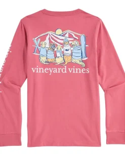 Vineyard Vines Kids Sunset Ski Pups Long Sleeve Tee (Toddler/Little Kid/Big Kid) Red Sky Hot